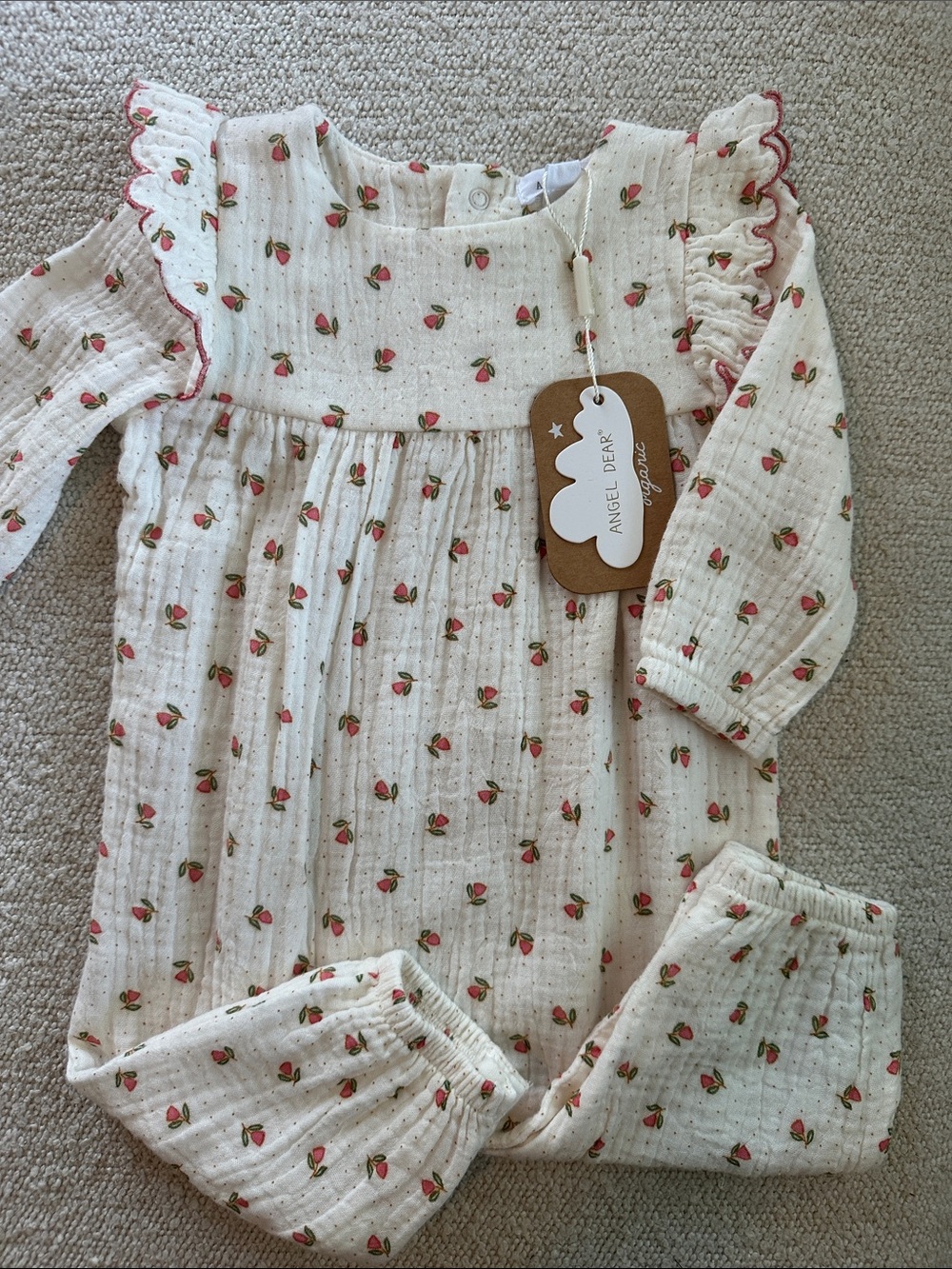 Angel Dear Petite Pointe Fleur Long Sleeve Petal Ruffle Romper